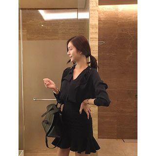 Ruffled V-neck Chiffon Top