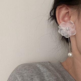 Flower Organza Faux Pearl Dangle Earring