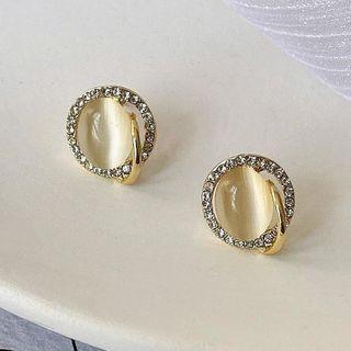 Sterling Silver Rhinestone Cat Eye Stone Stud Earring / Clip-on Earring