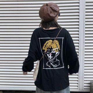 Long-sleeve Face Print T-shirt