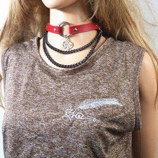 Alloy Star Pendant Faux Leather Choker