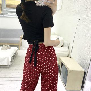 Short-sleeve Tie-waist T-shirt / Polka Dot Harem Pants