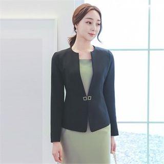 Collarless Square-button Blazer