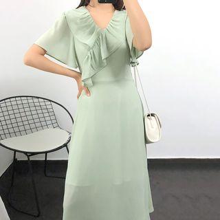Ruffle-detail Short-sleeve Chiffon Dress