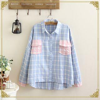 Panel Plaid Long-sleeve Blouse