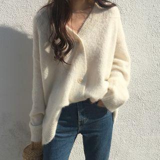 Plain V-neck Cardigan / Lace Open Front Jacket