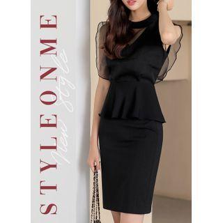 Tie-back Mesh-panel Peplum Blouse