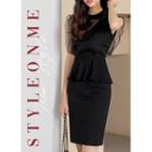 Tie-back Mesh-panel Peplum Blouse