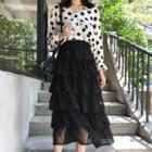 Dotted Blouse / A-line Midi Layered Skirt