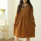 Corduroy Shirtwaist Dress & Ribbon Brown - One Size