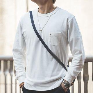 Plain Pocket-front Long-sleeve Top