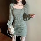 Long-sleeve Drawstring Ruched Dress