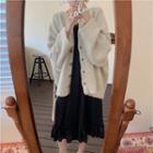 Ruffle Sleeveless Dress / Plain Loose-fit Cardigan