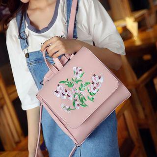 Flower Embroidered Flap Backpack