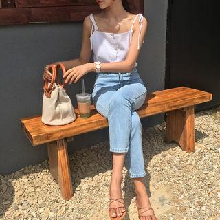 Faux-leather Linen Blend Bag With Strap