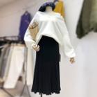 Lace Panel Hooded Sweater / H-line Knit Skirt / Set