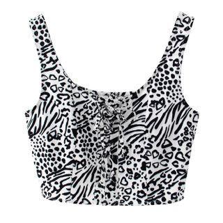 Leopard Print Lace-up Cropped Camisole Top
