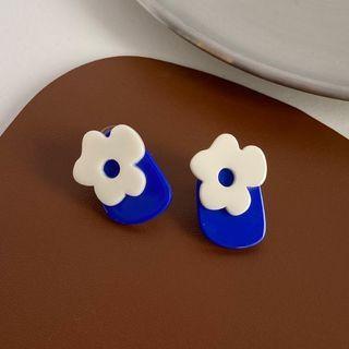 Flower Acrylic Earring 1 Pair - White & Blue - One Size