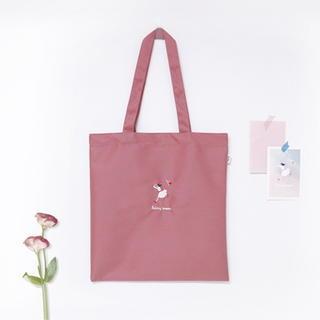 Embroidered Canvas Shopper Bag Light Pink - One Size