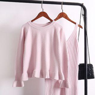 Set: Spaghetti-strap Knit Dress + Sweater