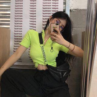Short-sleeve Half-zip T-shirt Neon Green - One Size