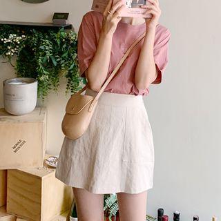 Band-waist Linen Blend Skort Beige - One Size