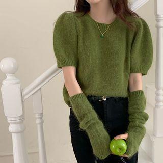 Set; Short-sleeve Knit Top + Arm Sleeves