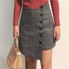 Plaid Button-detail Midi Skirt