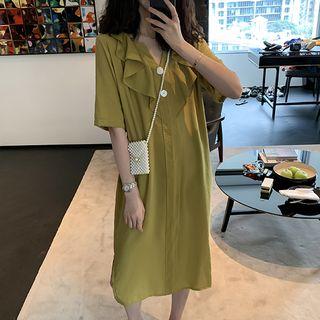 Plain Short-sleeve Midi Chiffon Dress