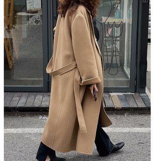 Belted Woolen Long Coat