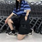 Elbow-sleeve Striped T-shirt / Pocketed Shorts / Set