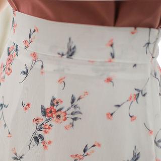 Flared Floral Chiffon Midi Skirt