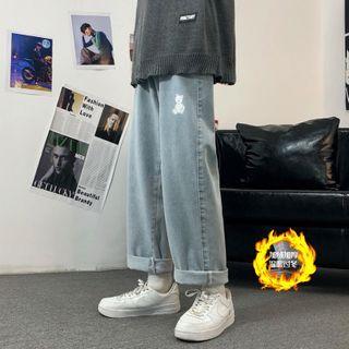 Bear Printed Wide-leg Jeans