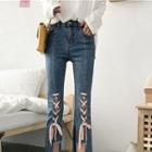 Lace-up Cropped Boot-cut Jeans
