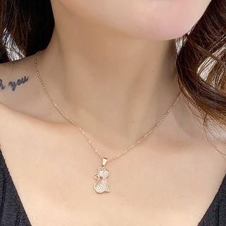 Rhinestone Cat Pendant Necklace As Shown In Figure - One Size