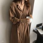 Long-sleeve Midi Shirt Dress With Sash