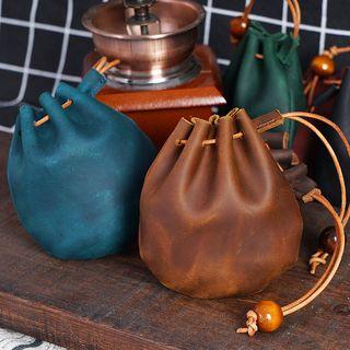 Faux Leather Drawstring Pouch
