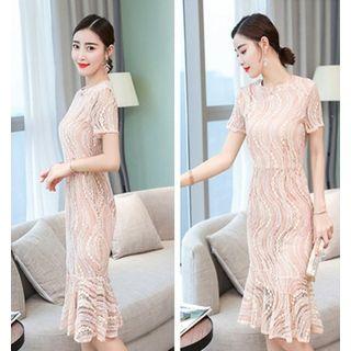 Mermaid Hem Short-sleeve Lace Dress