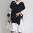Knit Vest / Plain Long-sleeve Shirt Dress