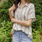 Rollup Dolman-sleeve Stripe Shirt