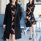Set: Open Front Coat + Long-sleeve Chiffon A-line Mini Dress