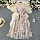 Short-sleeve Round-neck Floral Embroidered Lace Dress