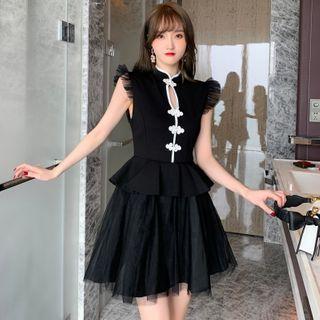 Sleeveless Frog-buttoned A-line Mini Dress