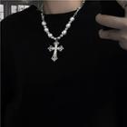 Faux Pearl Cross Necklace Cross Necklace - Silver - One Size