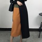 Color Block Asymmetric A-line Midi Skirt
