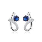 Fashion Simple Geometric Blue Cubic Zircon Stud Earrings Silver - One Size