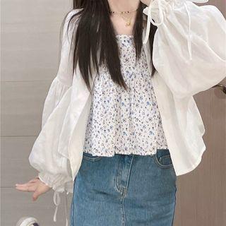 Flower Print Camisole Top / Puff-sleeve Blouse