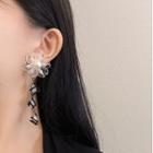 Flower Faux Crystal Dangle Earring 1 Pair - Silver Stud - White & Black - One Size