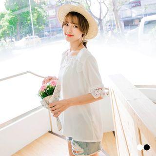 Lace Crochet Cutout Loose Fit Blouse