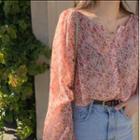 Long Sleeve Floral Print Chiffon Shirt